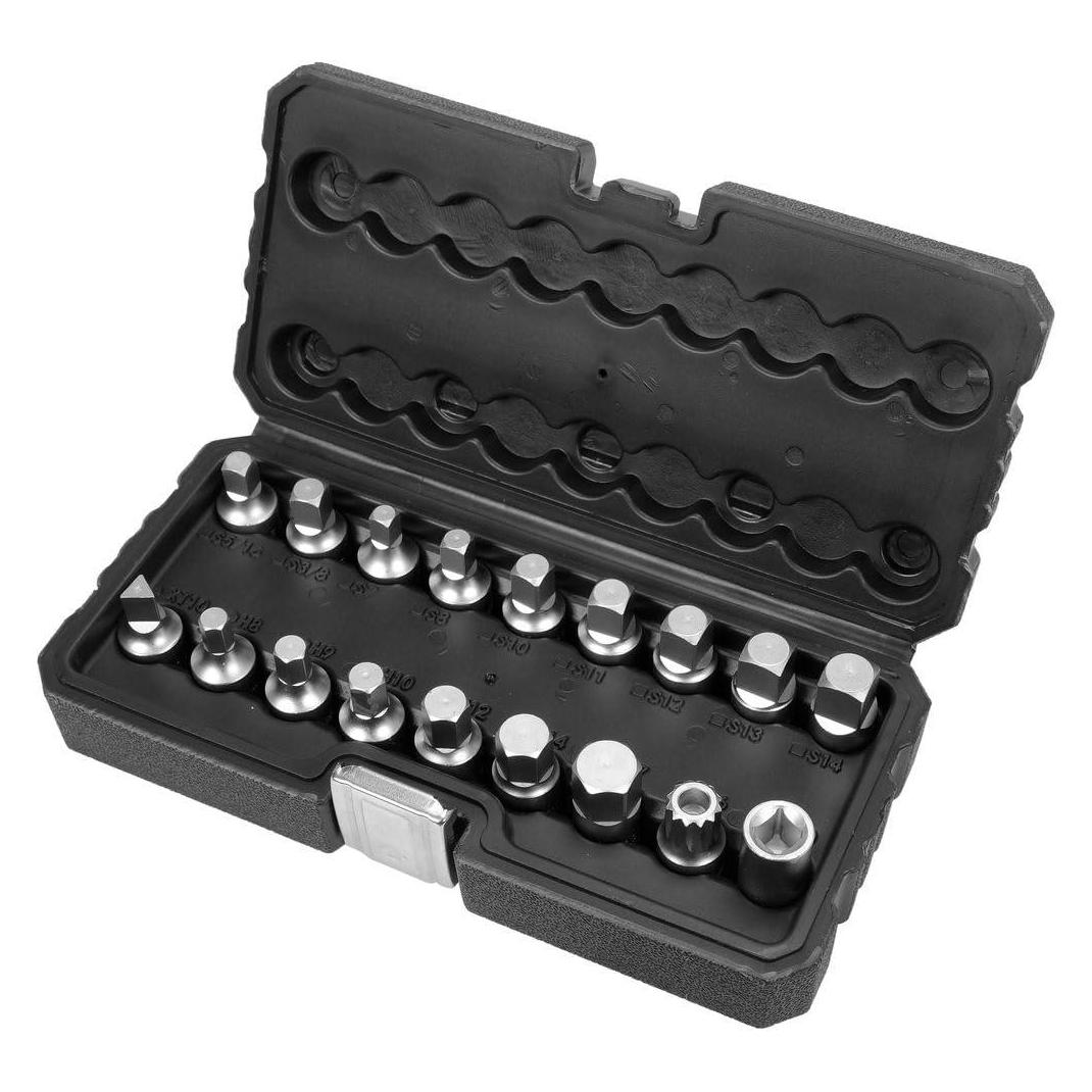 Yato YT-05991 Ölablass-Schraubenschlüssel-Set, 18-teilig, 3/8-Zoll-Antrieb, CrV-Stahl (YT-05991)