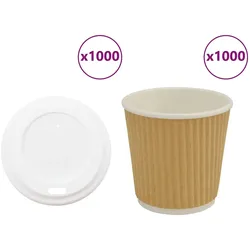 DELUKE® Gewellte Pappbecher Braun 1000 Stück Mit Deckel - 100ml Einwegbecher Getränkebecher Pappe Becher Einweg Kaffeebecher Teebecher Partybecher