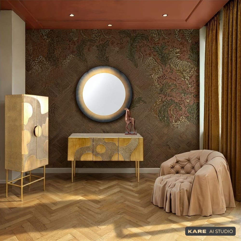 Kare Design Fauteuil capitonné en cuir Marron 100x74x85cm