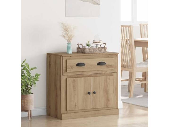 RJPLMFV Anrichte aus Holz, Ingenieurwesen, Eiche, 70 cm Integrierte Regale, Scharniertüren, D-Pull-Griffe, ideal für Wohnzimmer oder Esszimmer
