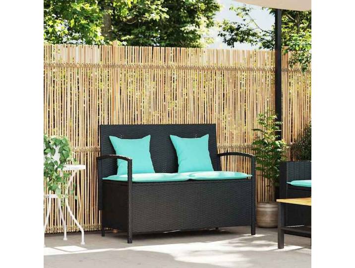 Noir Banc de rangement de jardin avec coussin noir résine tressée(VIDAXL)_35676