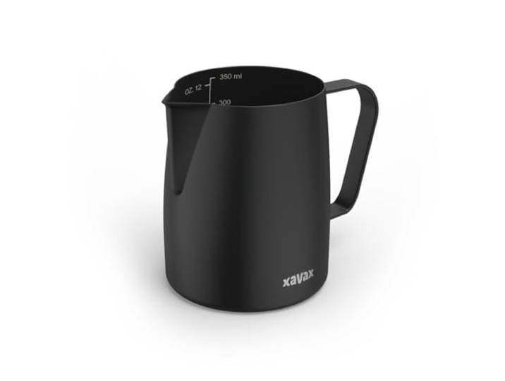 Xavax Milchkännchen, 350ml (Milchkännchen aus Edelstahl, zum Milchaufschäumen, Pitcher, Barista-Zubehör, Kaffee-Zubehör, Milchschaumkännchen) schwarz matt