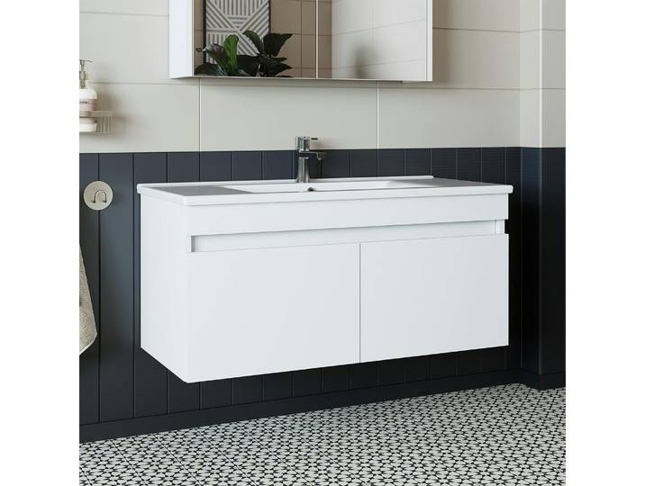 Meuble Vasque 100 Cm Suspendu Blanc 2 Portes Aquo