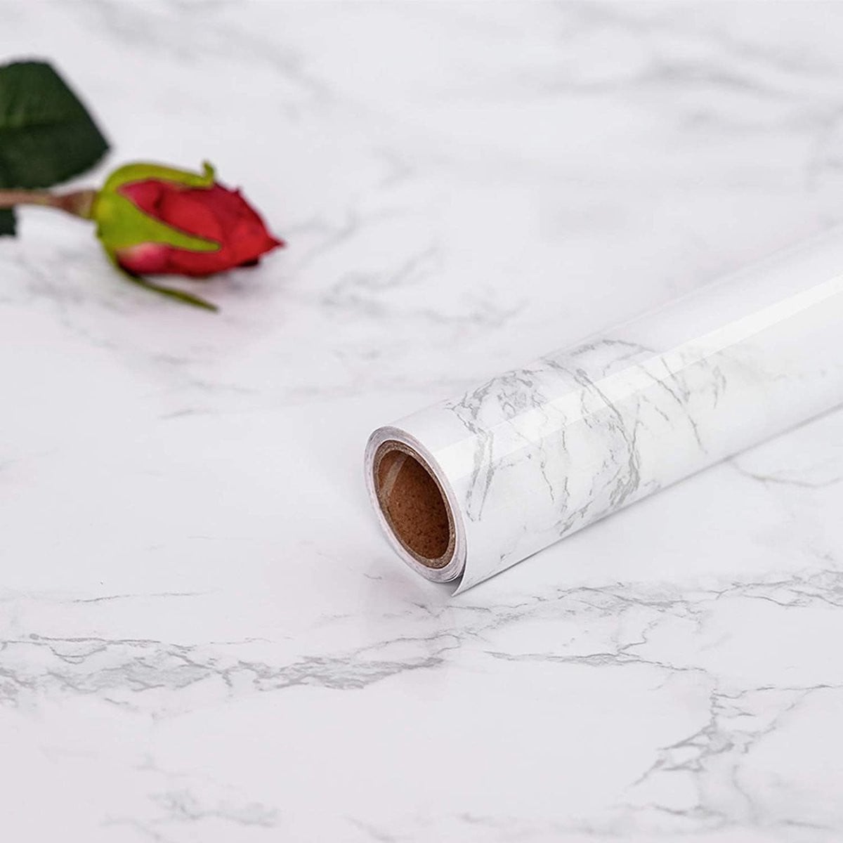 Zelfklevende marmerfolie in wit en grijs voor meubels en keuken, Breedte: 60 cm, Lengte: 500 cm