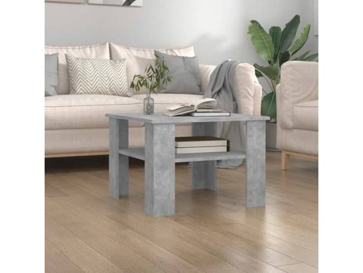 HEFZGDB Couchtisch Betongrau 60x60x42 cm Holzwerkstoff mit Ablagefach und Montagezubehör für Wohnzimmer Einrichtung