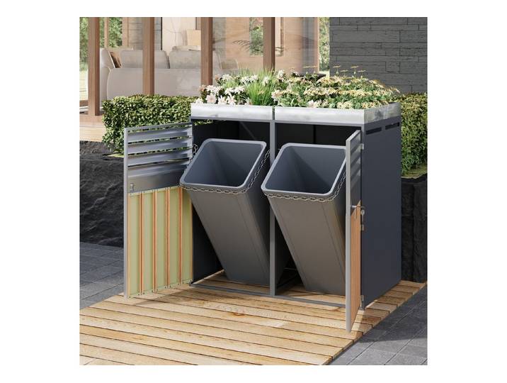 STILVORA Mülleimer mit Lamellen Mülltonnenbox mit trash storage compartments Pflanzfläche, integriertem Blumentrog und Mülltonnenschrank
