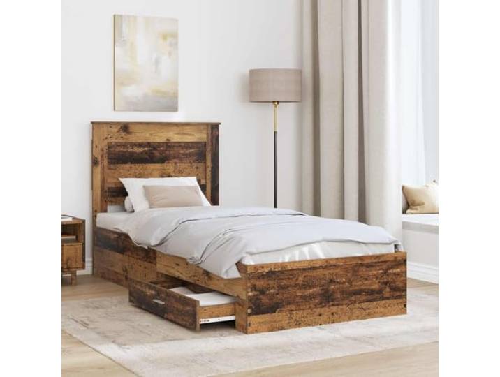 KTHLBRH Bettgestell mit Schublade und Kopfteil, aus mehrschichtigem Holz Modernes Design, glatte Oberfläche, platzsparend, robuster Rahmen