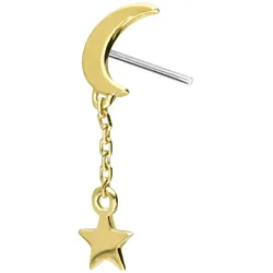 14 Karat Gold Aufsatz mit Titan Push Pin MOND + STERN