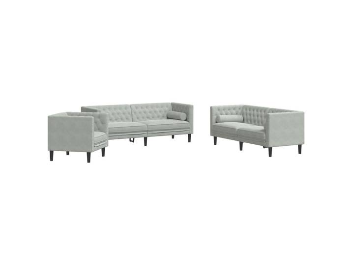 vidaXL Ensemble de 3 canapés Chesterfield avec traversins gris clair velours