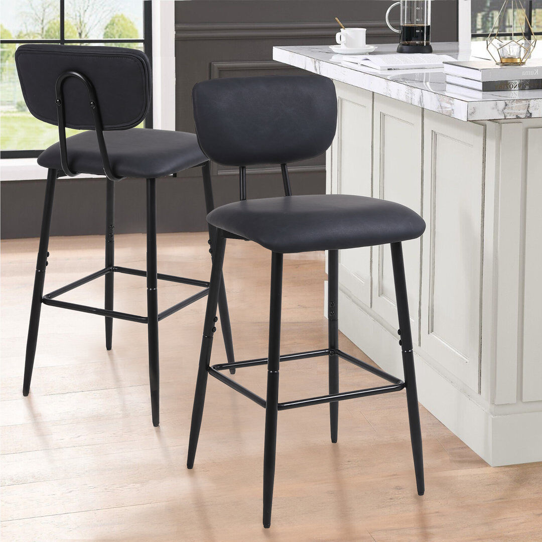 Blue Elephant Upholstered Bar Stool with Steel Frame Black 92cm H X 41cm W X 47cm D