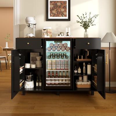 GREATPLANINC Farmhouse Bar Cabinet with Power Outlet, Fridge Space