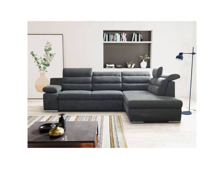 Canapé d'angle convertible en tissu PYLOS - Anthracite - Angle droit