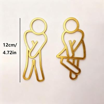 Evergreen Home Goods Creative 2D Flat Funny Bathroom Signs For Men Women, Restaurant Hotel Cafe Toilet Signage Wall Sticker golden