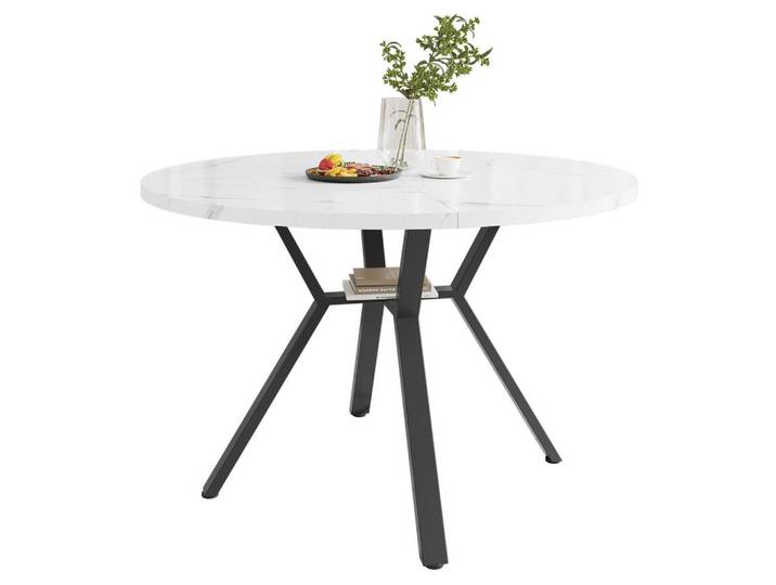 Redom Esstisch rund, MDF in Marmoroptik mit /-Metallgestell, Ø 100/75 cm, Weiß/Schwarz, 100x75x100 cm, Esszimmer, Esstische