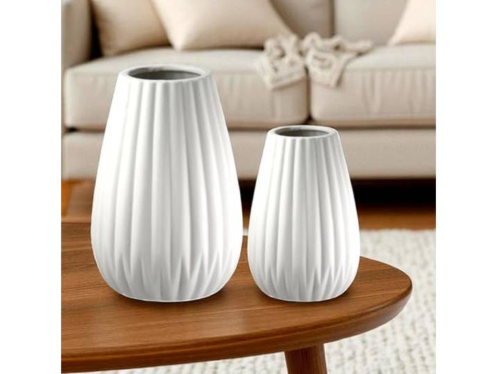 GILDE Deko Vasen Set 2-teilig – Matte Vase Weiß Höhe 12,5/17 cm – kleine Deco Blumenvasen Porzellan Vase für Pampasgras Tulpen – Dekoration Moderne Frühling Geschenke für Frauen Muttertag