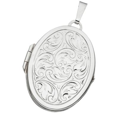 Medallionanhänger JOBO "Anhänger Medaillon oval 34 mm", silber (weißgold 375), Schmuckanhänger, Damen, Weißgold 375, 375 Weißgold für 2 Fotos