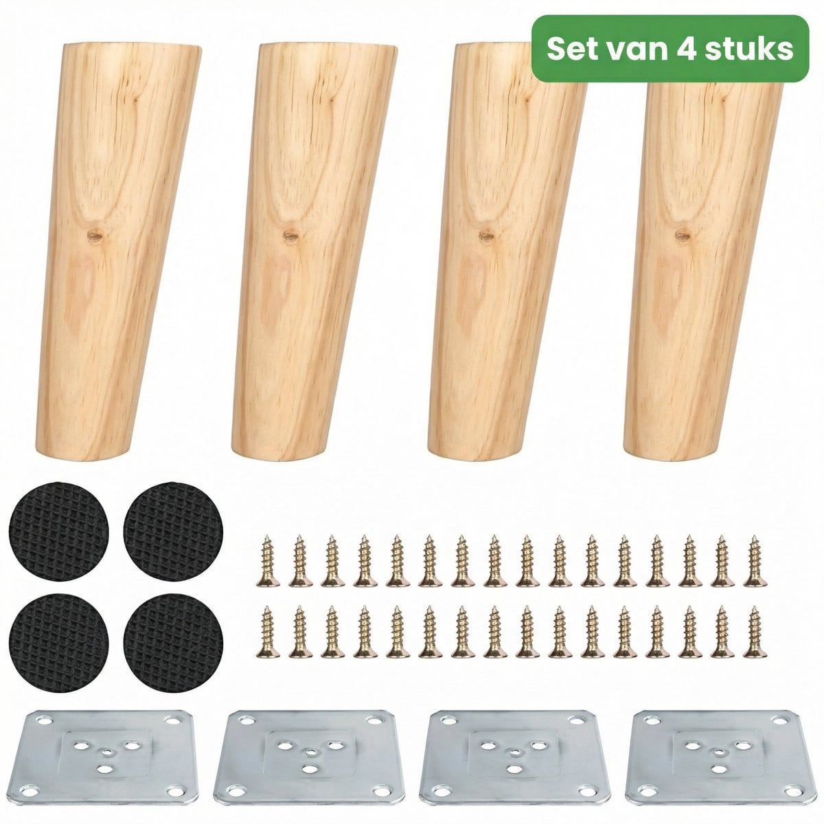 JustValue Houten Meubelpoten Set van 4 - Taps Toelopend - Bamboe - Hoogte: 15 cm