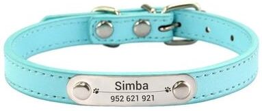 Uplift Essentials Executive Personalized ID Leather Pet Collar light Blue s