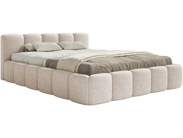 Selsey Cloudy Low - Polsterbett 140x200 cm, wasserabweisende Chenille, Hellbeige