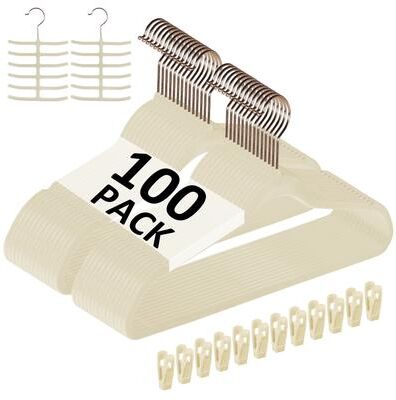 Set of 100 Non-Slip Velvet Hangers with 360° Swivel Hook Notched Shoulders Dorm Essentials for College Apartment