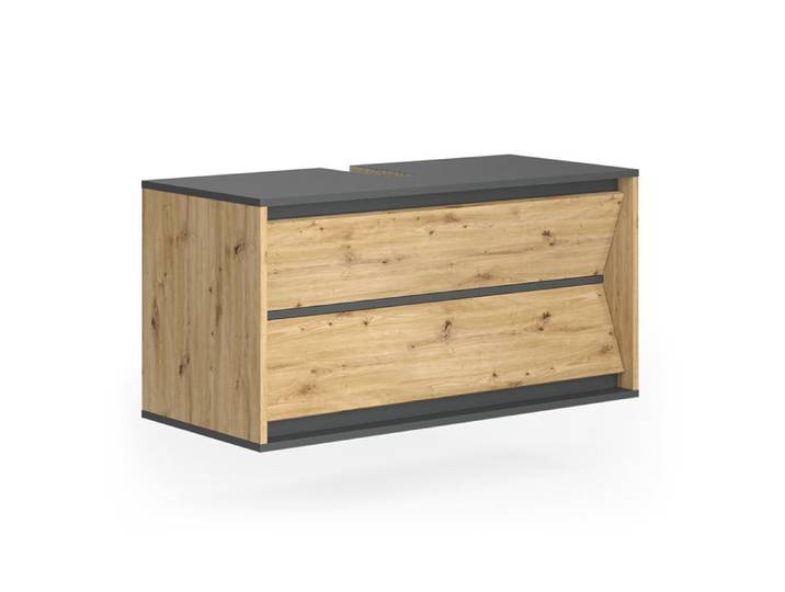 Meuble sous vasque simple Edelin 100x50cm avec 2 tiroirs Anthracite/Chêne Artisan Vicco 57987