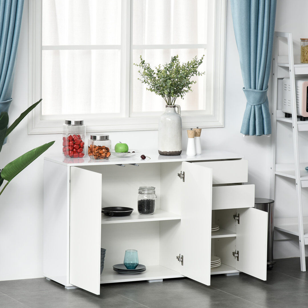17 Stories Abdul-Qaadir High Gloss Sideboard Push-Open Design with 2 Drawer White 74cm H X 117cm W X 36cm D