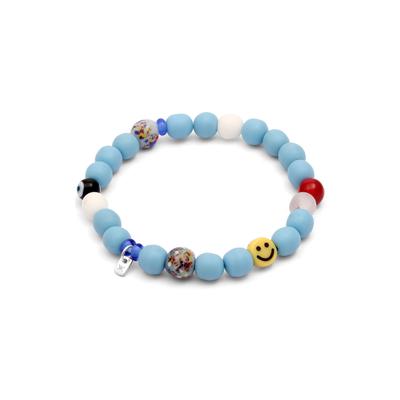 Armkette KUZZOI "Armband Perlen Glas Hellblau Smiling Bead 925 Sterling Silber" Gr. 21, blau (hellblau), Armbänder, Herren, 21, Resin, Armkette