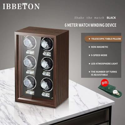 Inspired Finds IBBETON EleganceWood Automatic Watch Winder 2, 4, Or 6 Slots With Mabuchi Motor six slot Watch Winder Wood Finish