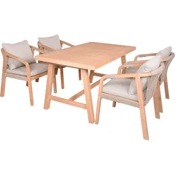 Garden Pleasure Gartenmöbel Set BOGOTA, Tisch 150 x 85 + 4 Sessel, Akazie / Rope Hellgrau / Kissen 100 % Polyester Hellgrau