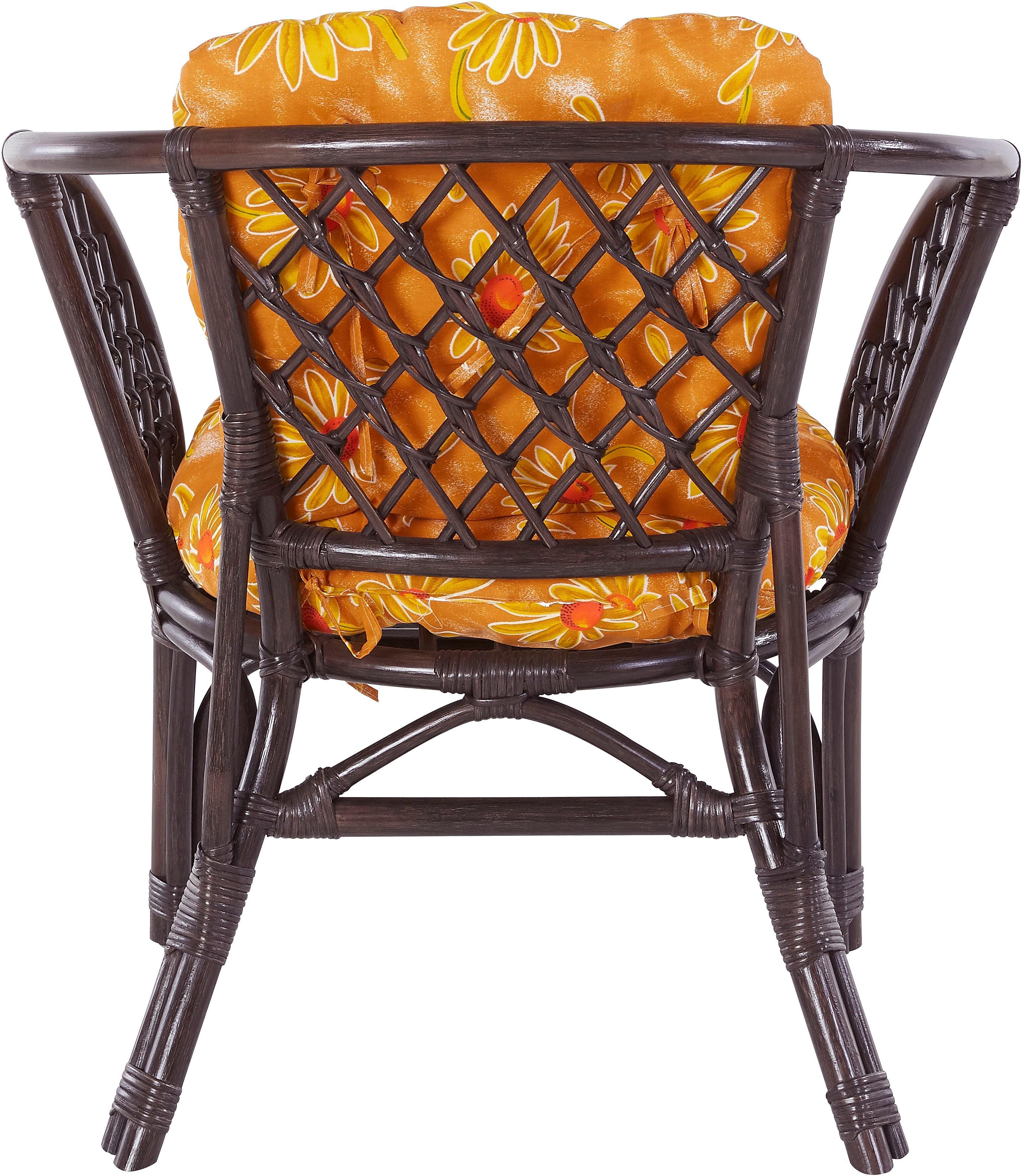 Rattanstuhl HOME AFFAIRE "Rattansessel", braun (braun, blume), Stühle, Rattanstuhl, im 2er-Set aus Rattan und passenden Kissenauflagen, Breite 66 cm braun, blume Einheitsgröße