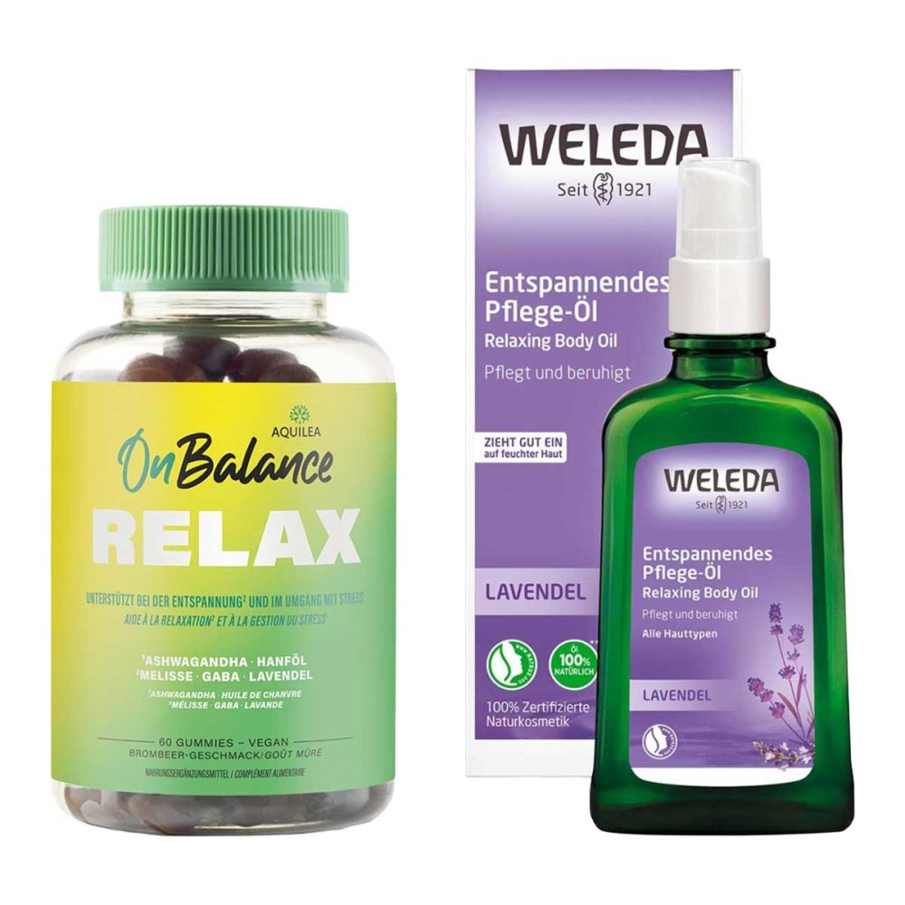 Aquilea Onbalance Relax Gummies + Weleda Lavendel Pflege-Öl 08107453