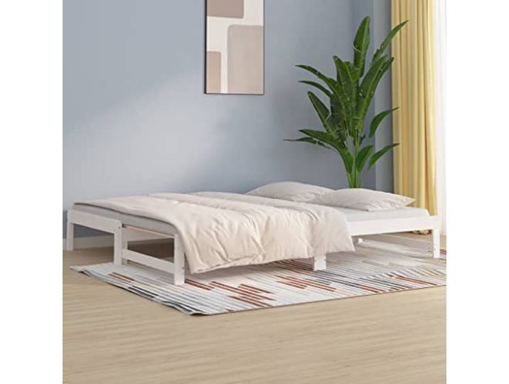 RJPLMFV Ausziehbett, Weiß, 80 x 200 cm, Kiefernholz Schlafsofa, 2-in-1, Rahmen mit Lamellen, ohne Matratze, für Schlafzimmer und Wohnzimmer