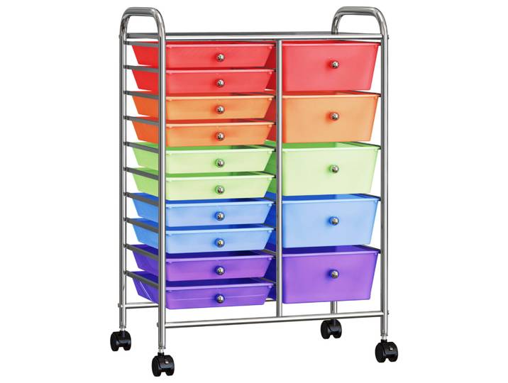 vidaXL Chariot à tiroirs XXL avec 15 tiroirs Plastique multicolore