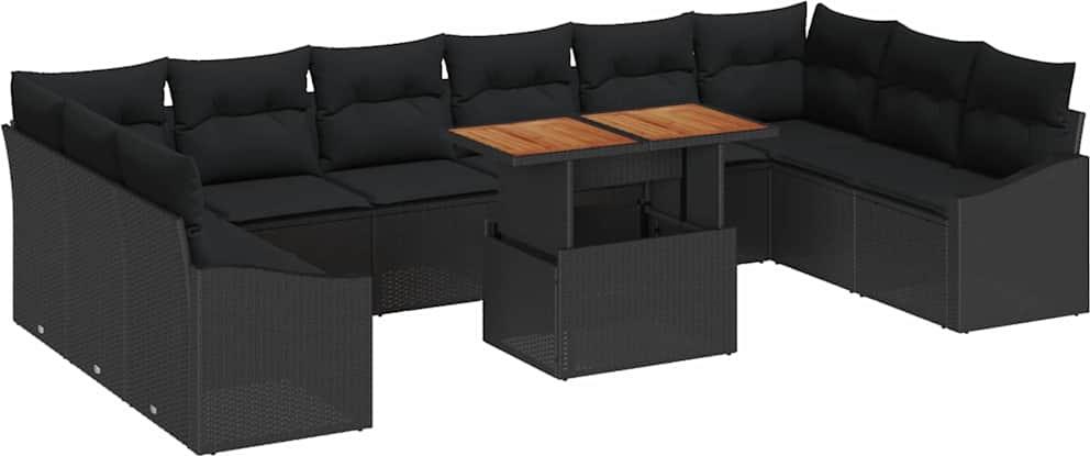 Garten-Sofa-Set mit Speicher 11 pcs Schwarz Poly Rattan