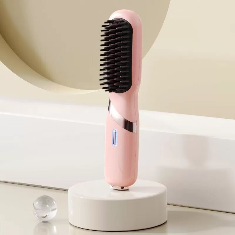 INF Kabellose, tragbare Haarglättungsbürste mit intelligenter Temperaturregelung Rosa