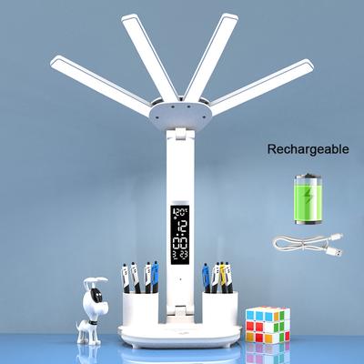 Evergreen Home Goods Rechargeable Table Lamp For Study, Desk Lamp With Fan And LED Clock, Reading Light clock Charging