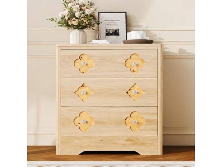 Zstar Boho Kommode mit 3 Schubladen Holzoptik Aufbewahrungsschrank Elegante Schubladenkommode mit viel Stauraum für Schlafzimmer und Flur,Braun