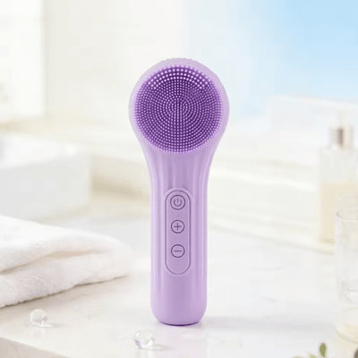 Inspire Picks 2 in 1 Electric Silicone Facial Cleansing Brush With Sonic Vibration & Heat Massage violet