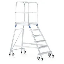 Podesttreppe 6 Stufen, beidseitig, fahrbar Plattform B600mm L800mm, Stufe T200mm