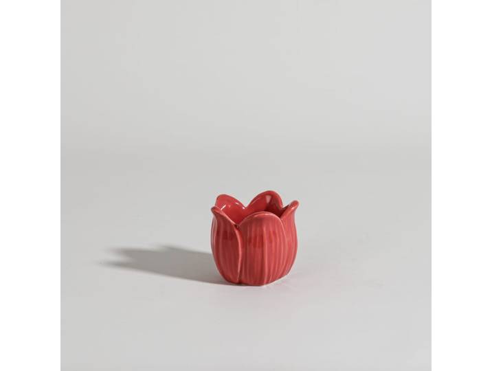 Rosa Kerzenhalter in Tulpenform aus Keramik, H7 cm