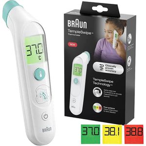 Braun Fieberthermometer TempleSwipe BST200WE, Kontakt-Messung mit Fieberalarm