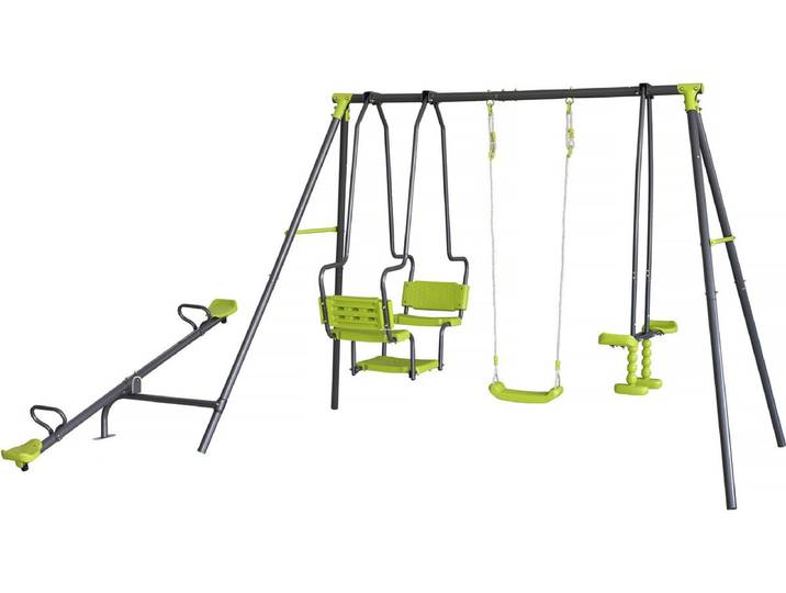 Portique de jeu en métal avec balançoire a bascule Lenny - 4 agrès - Vert