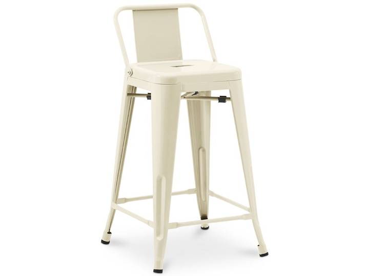 Tabouret de bar avec dossier - Design industriel - 60cm - Nouvelle édition - Metalix Crème