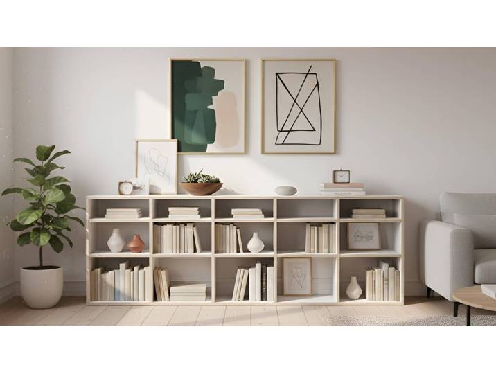 Bibliothèque basse sur mesure Mélaminé premium Blanc Bord contre­plaqué