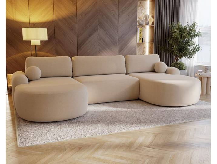 Compleo Ecksofa Design U-Form Ecksofa Bouclé, luxuriöses, runde Formen OLIO, Modern Wohnzimmer, komfortables Couch