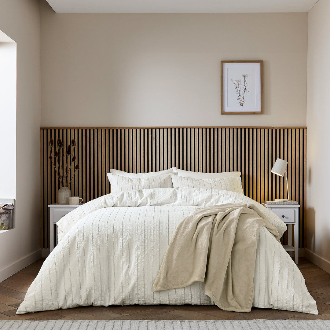 Helena Springfield Waffle Stripe Duvet Cover Set Linen Striped Double Duvet Cover + 2 Pillowcases