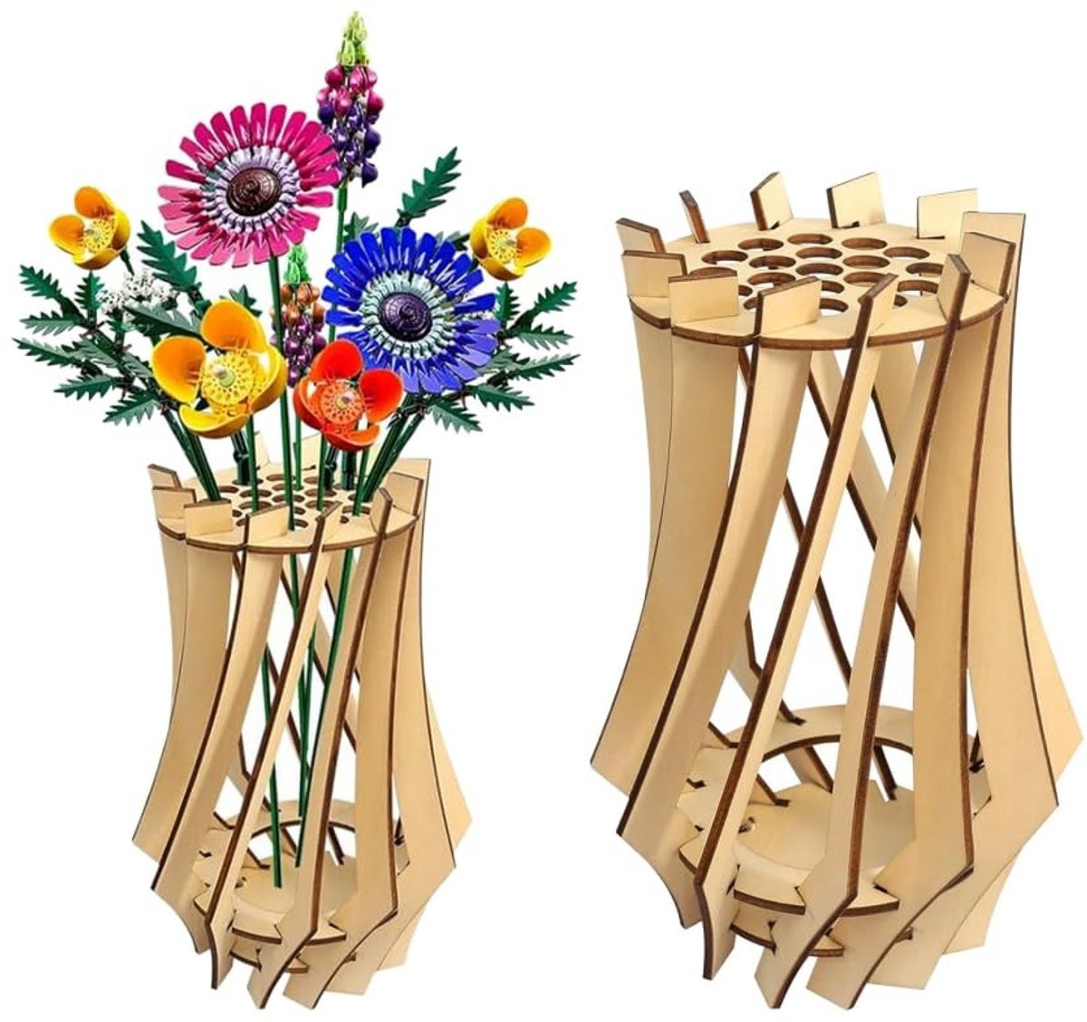 Omgoods Set van 2 Houten Bloempotten Puzzle Vazen