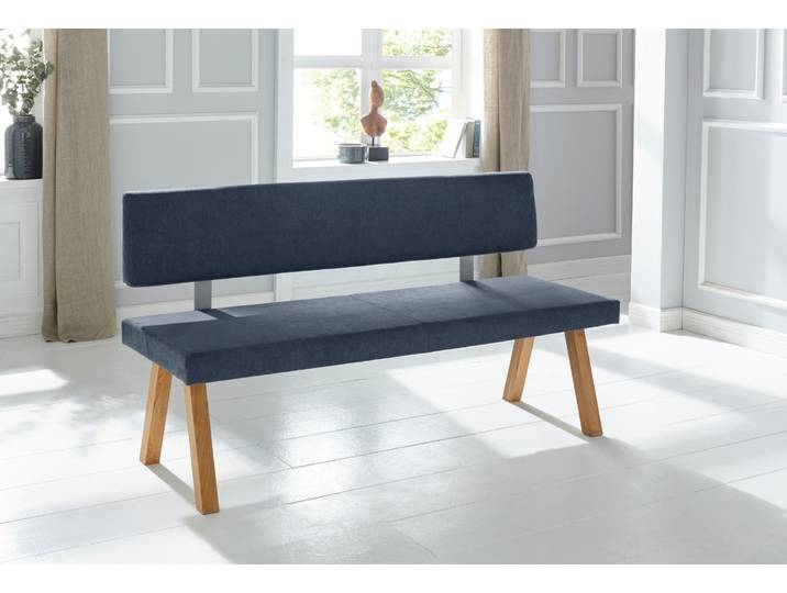 Bank GOODPRODUCT Mobilar Rio , grau (grau blau), B:160cm H:89cm T:53cm, Polyester, Sitzbänke, Bank, mit Rückenlehne und aus Massivholz