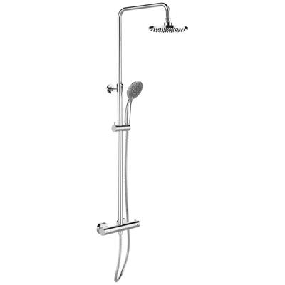 Duschsystem WENKO "Young Eco", silber (chrom), Edelstahl, Kunststoff, Metall, Brausegarnituren, mit Thermostat-Armatur, inkl. 2 Watersaving Regulatoren