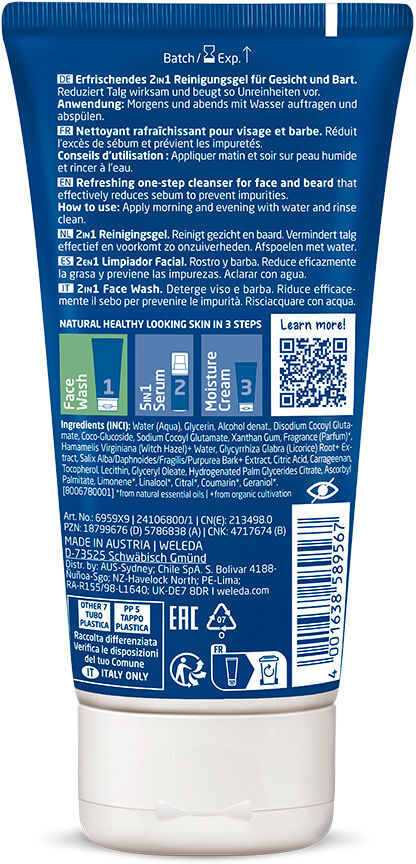 Weleda For Men Gel nettoyant 2 en 1 visage & barbe 100 ml